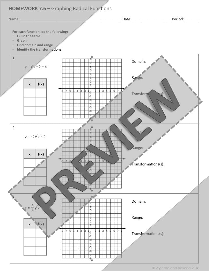 Graphing Radical Functions Lesson | Video | Guided Notes | Homework