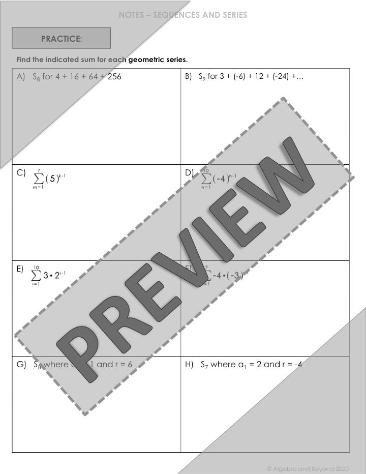 Geometric Series Notation Lesson | Video | Guided Notes | Homework