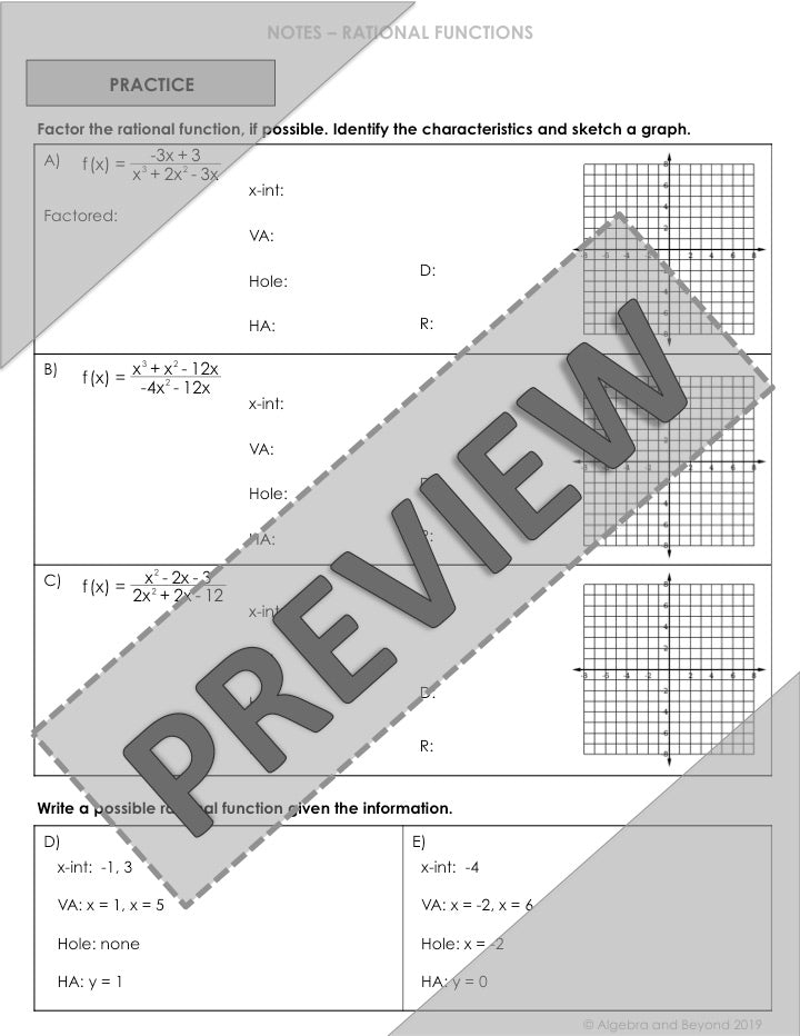 Graphing Rational Functions Lesson | Video | Guided Notes | Homework
