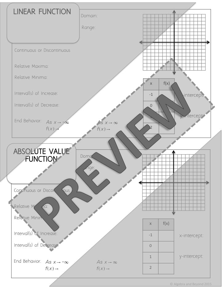 Parent Functions & Graphs Lesson | Warm-Up | Guided Notes | Homework