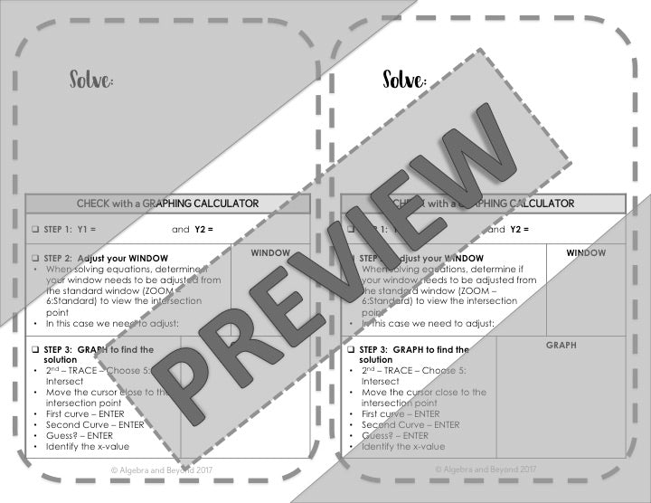 Window Settings and Graphing Equations | TI-84 Calculator Reference Sheets