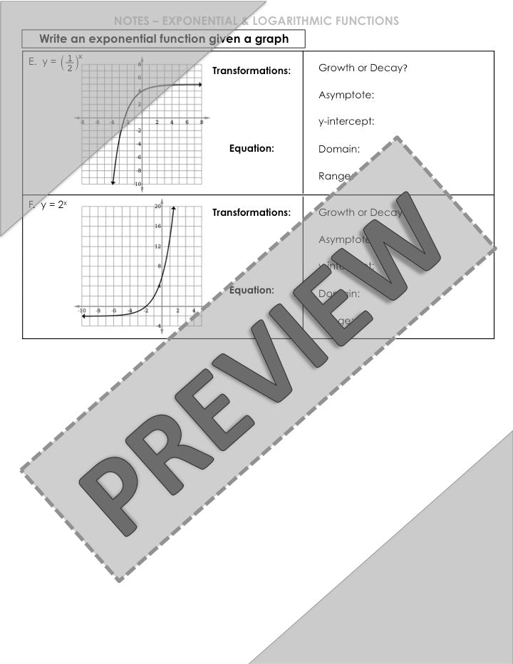 Graph Exponential Functions Lesson | Video | Guided Notes | Homework
