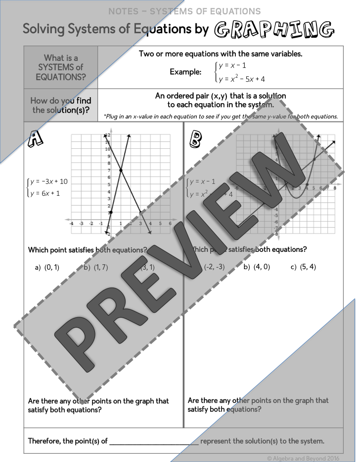 Solving Systems of Equations by Graphing Lesson | Video | Notes | Homework