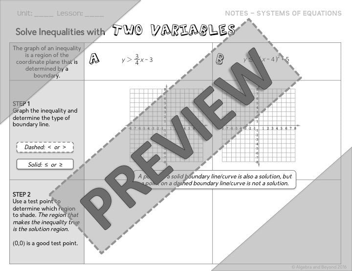 Solving Inequalities with Two Variables Lesson | Video | Notes | Homework