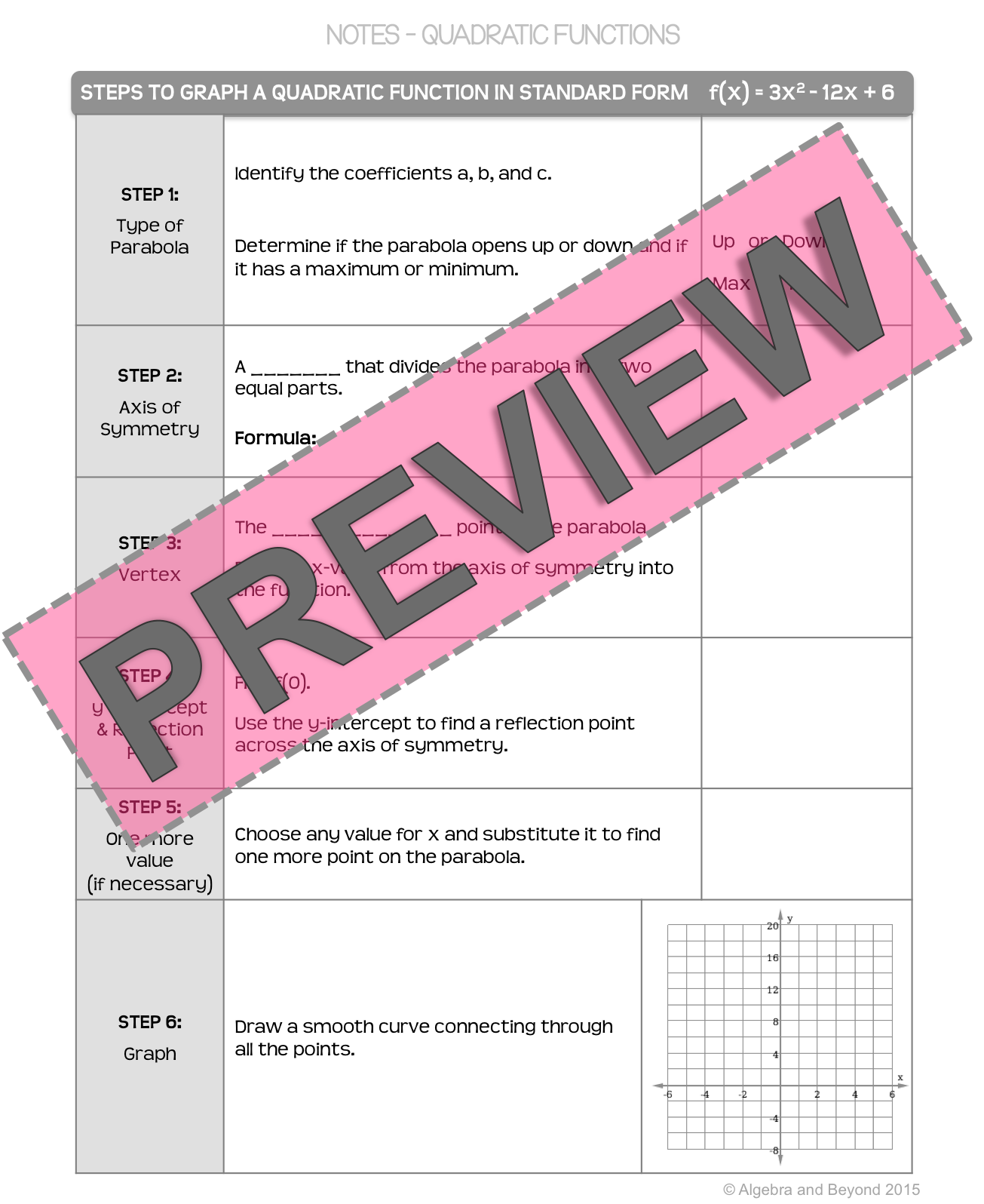 Quadratic Functions: Standard Form Lesson | Warm-Up | Guided Notes | Homework