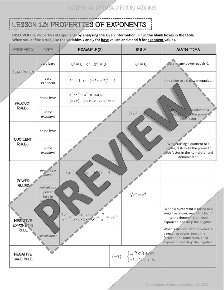 Properties of Exponents Lesson | Warm-Up | Guided Notes | Homework
