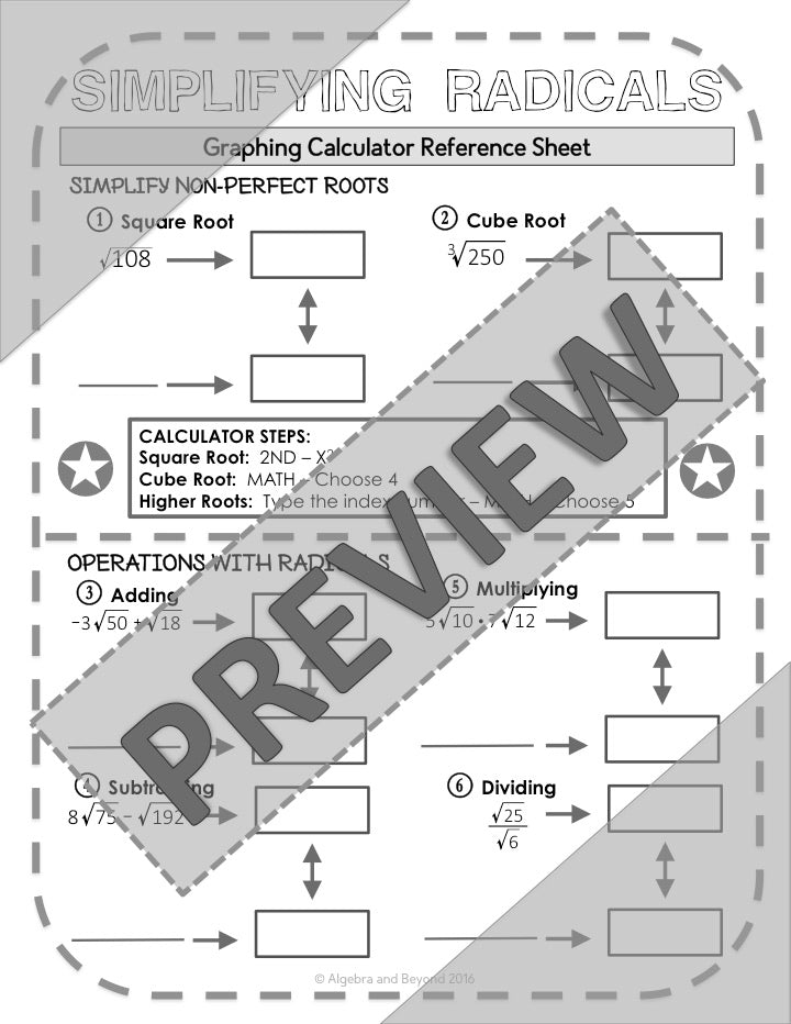 Simplifying Radicals | TI-84 Graphing Calculator Reference Sheet