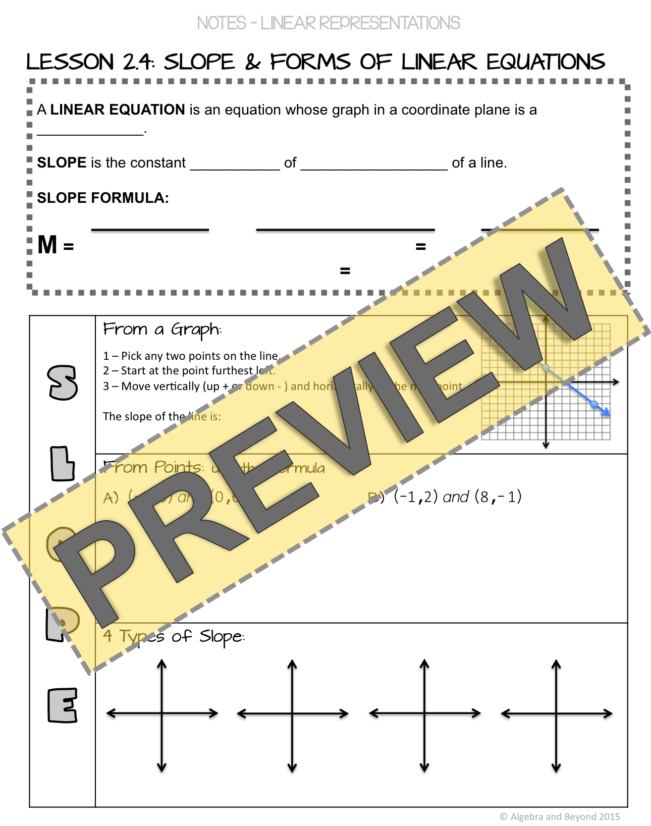 Slope and Forms of Linear Equations Lesson | Warm-Up | Guided Notes | Homework