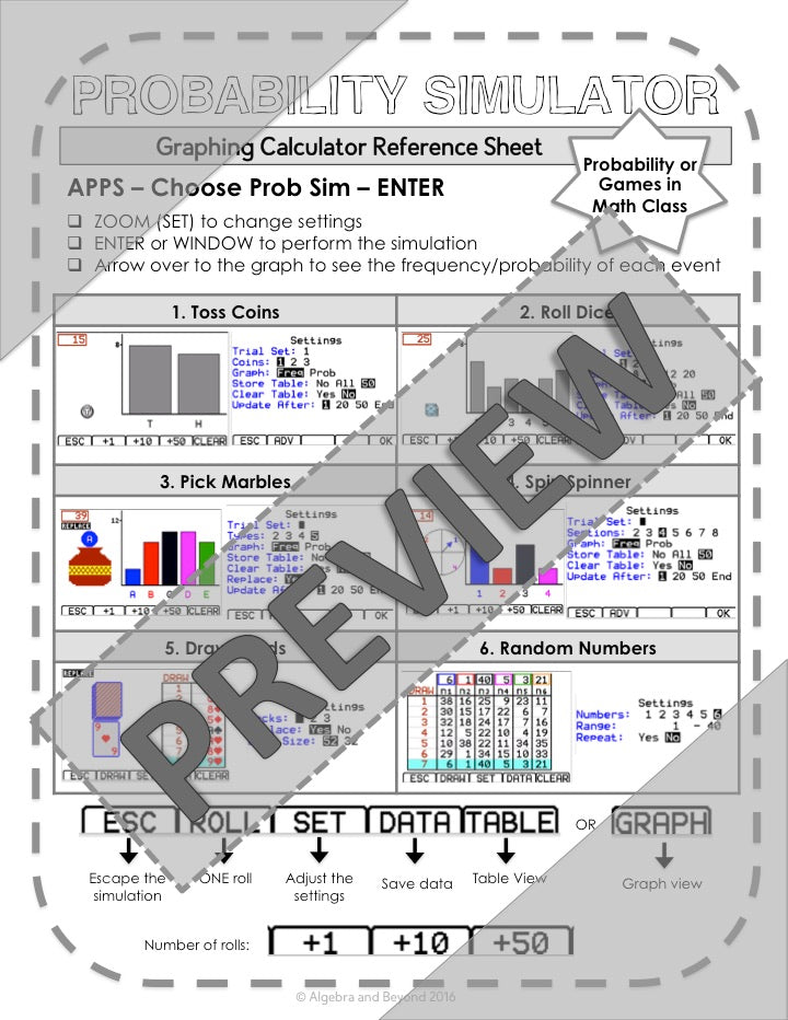 Probability Simulator | TI-84 Graphing Calculator Reference Sheet