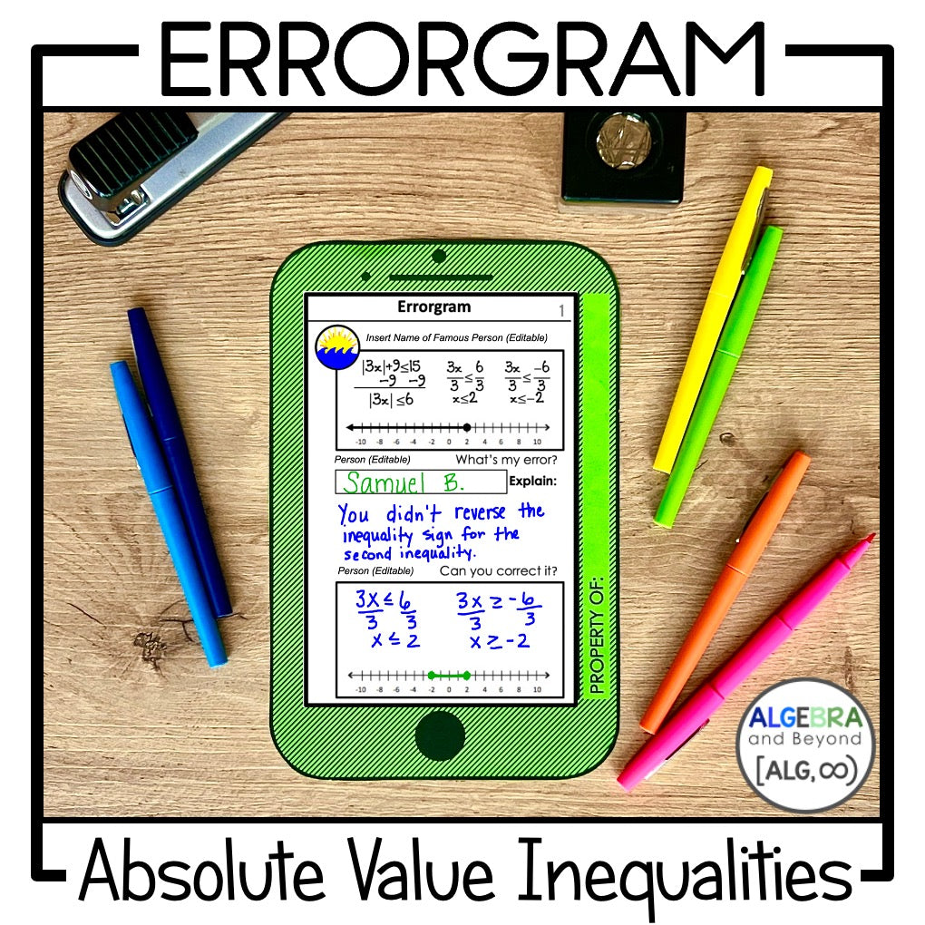 Errorgram Post iMath Activities – Algebra and Beyond