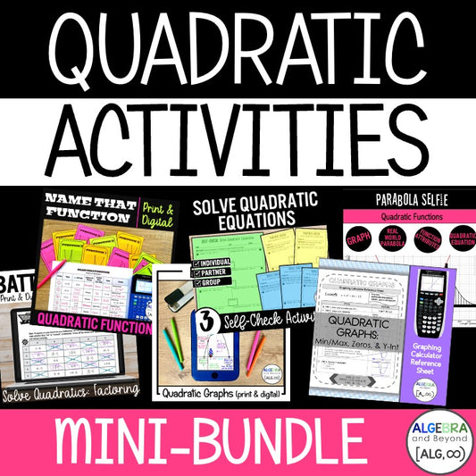 Quadratic Functions Review Activities Mini-Bundle : Graphing & Factoring