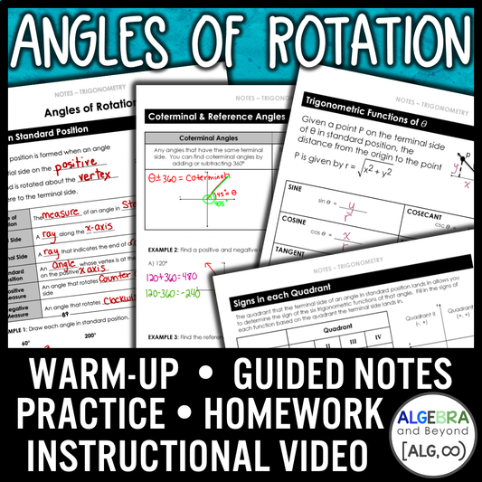 Angles of Rotation Lesson | Trigonometry | Algebra 2 | Video | Notes | Homework