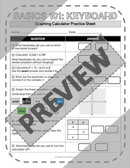 Basics 101 - Keyboard | TI-84 Graphing Calculator Reference Sheet