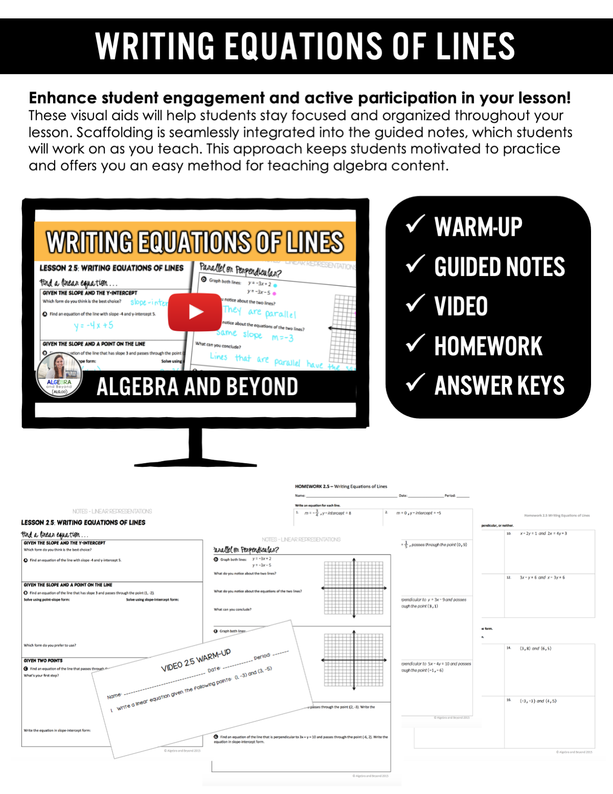 Writing Linear Equations Lesson | Warm-Up | Guided Notes | Homework