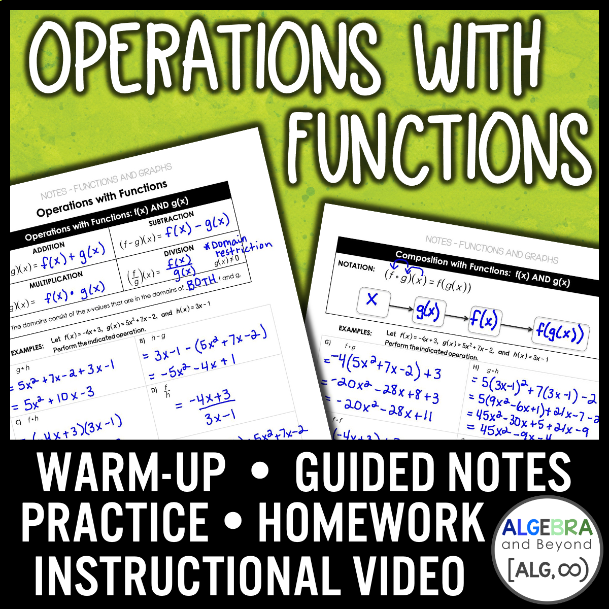 Operations with Functions Lesson | Warm-Up | Guided Notes | Homework