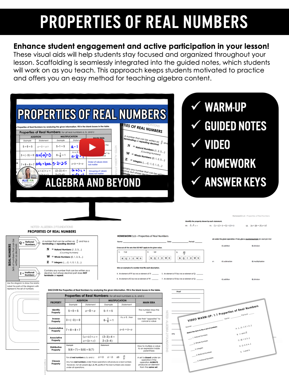 The Real Number System and Properties Lesson | Guided Notes | Homework