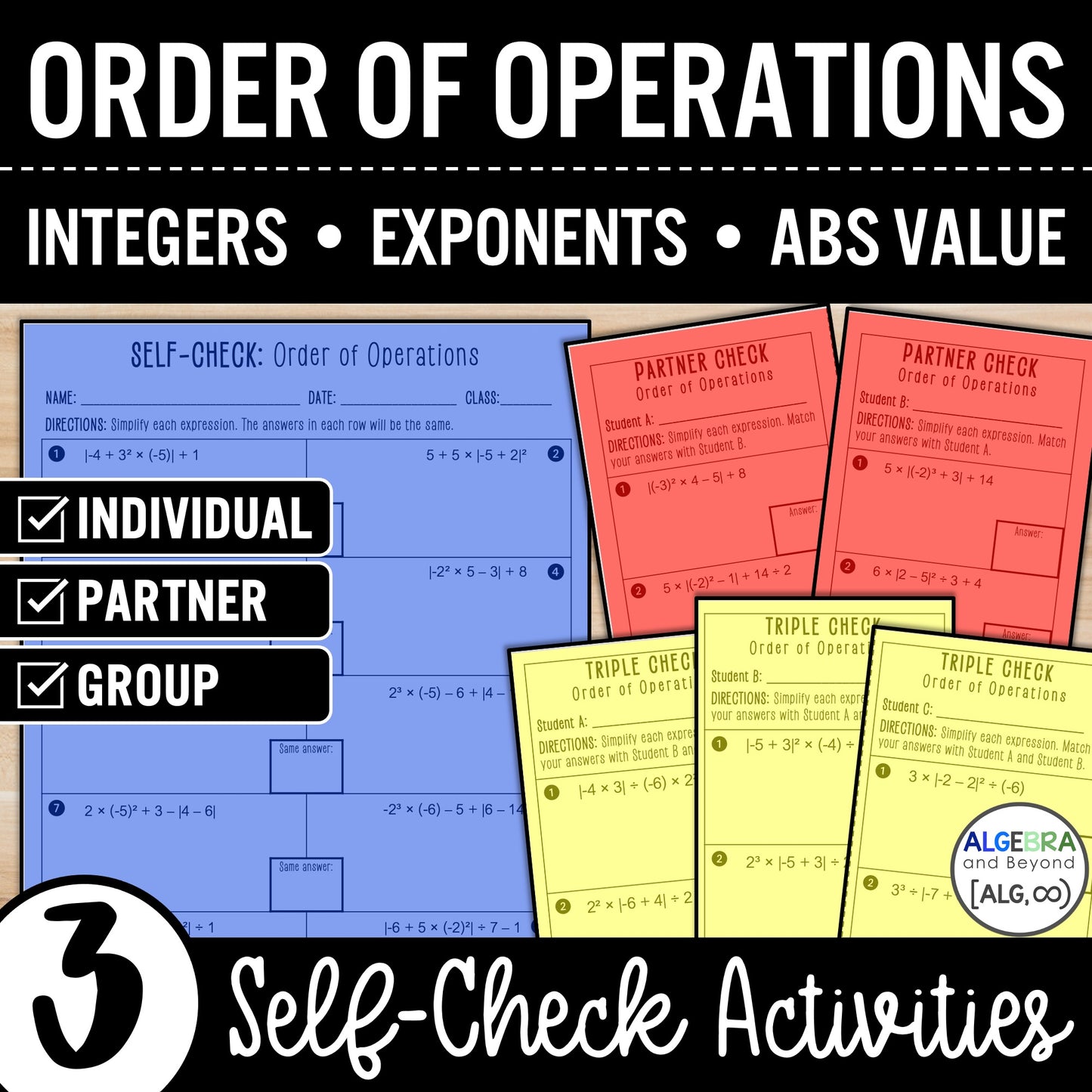 Order of Operations with Integers Worksheet | Absolute Value | Exponents