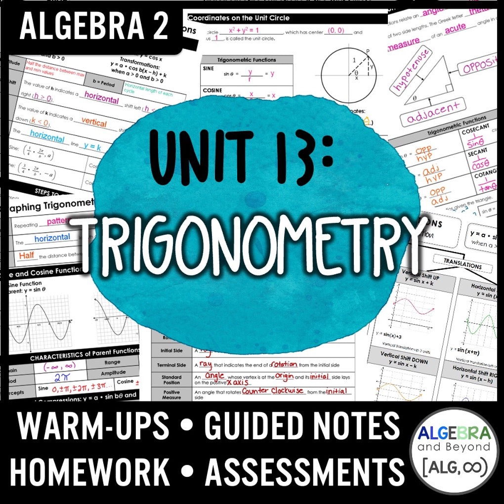 Trigonometry Unit Bundle | Algebra 2 | Notes | Homework | Assessments