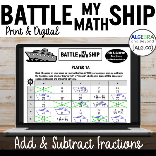 Add & Subtract with Unlike Denominators Math Activity - Game Worksheets