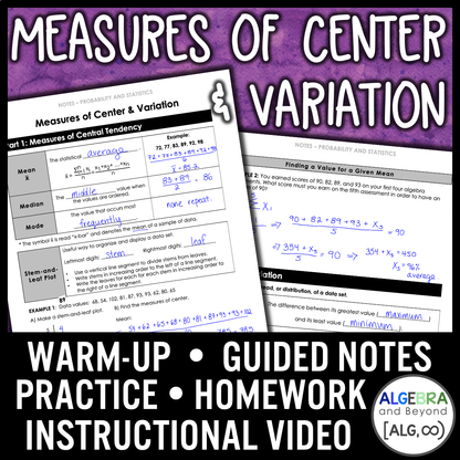 Measures of Center and Variation Lesson | Warm-Up | Notes | Homework
