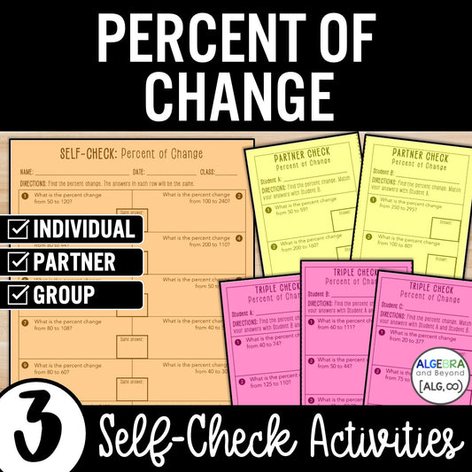 Percent of Change Review Activity – Self-Check Practice Worksheets