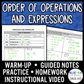 Order of Operations and Expressions Lesson | Warm-Up | Guided Notes | Homework