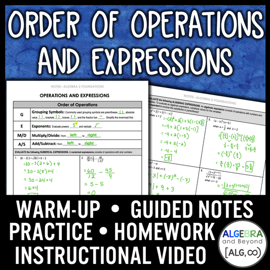 Order of Operations and Expressions Lesson | Warm-Up | Guided Notes | Homework