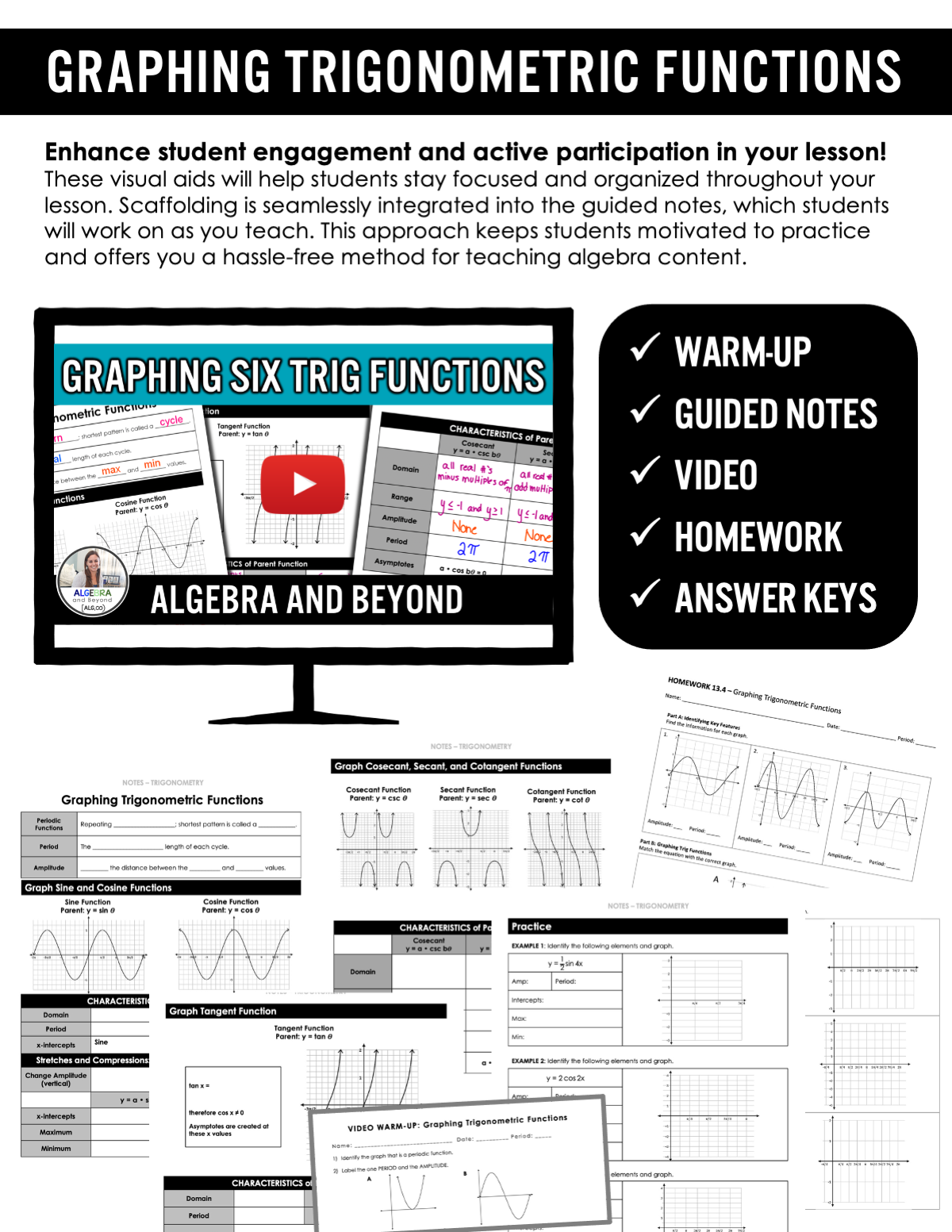 Graphing Trigonometric Functions Lesson | Algebra 2 | Video | Notes | Homework