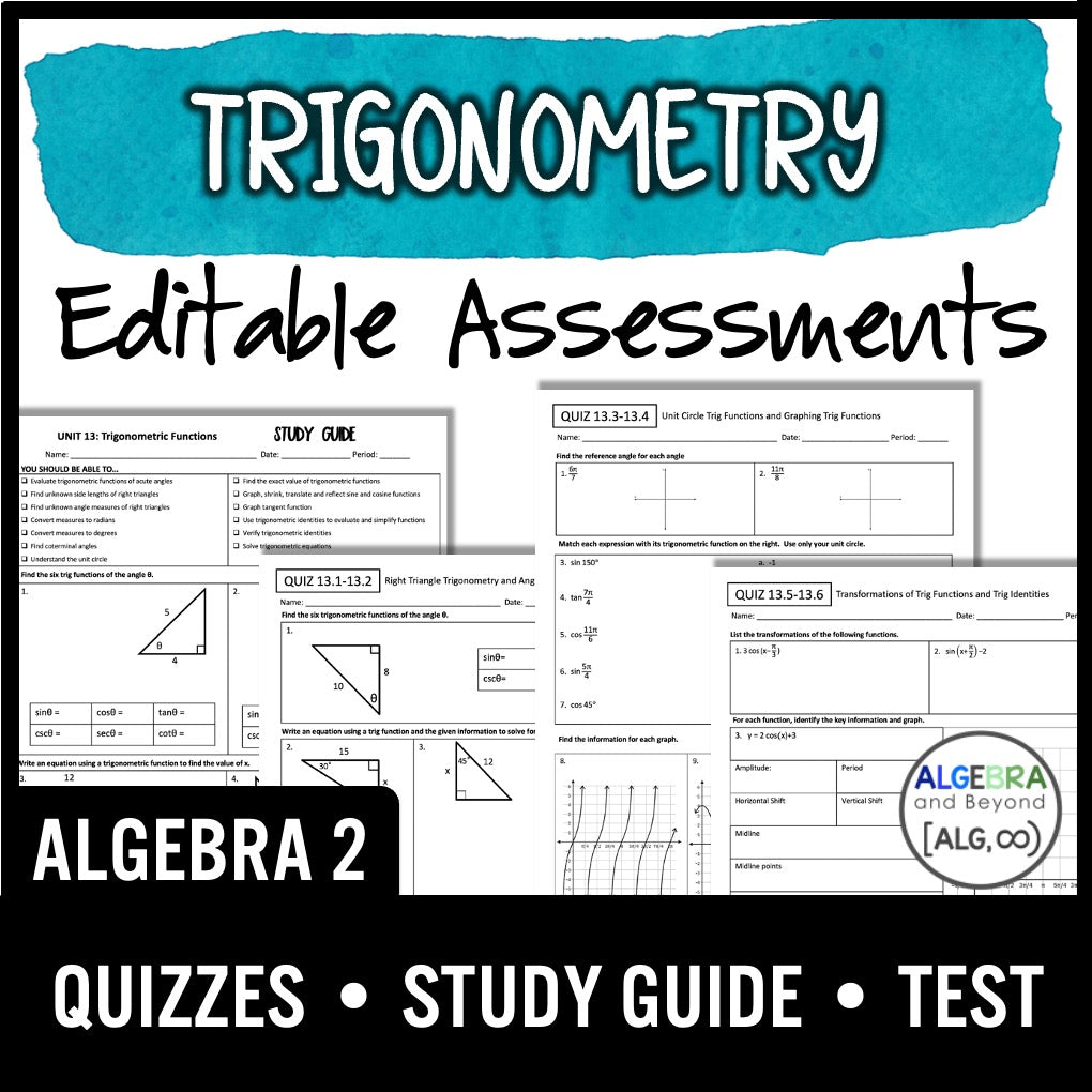 Trigonometry Assessments | Quizzes | Study Guide | Test