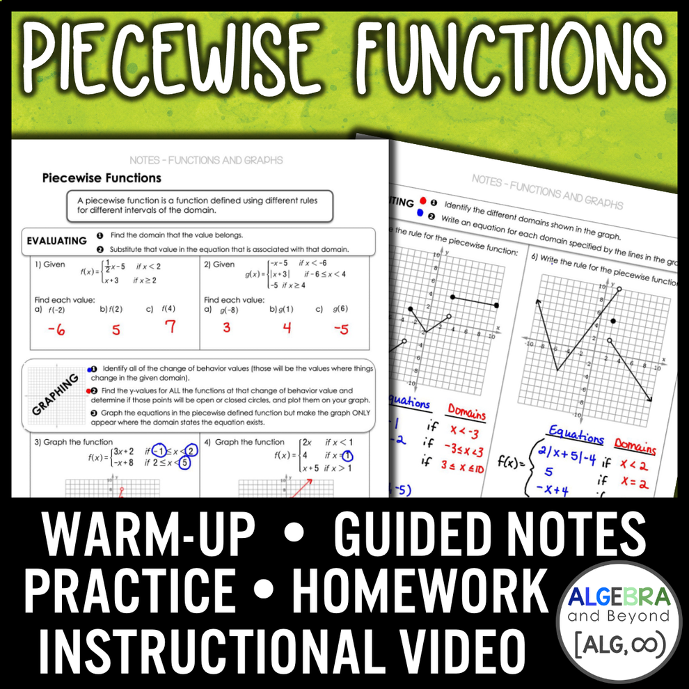 Piecewise Functions Lesson | Algebra 2 | Warmup | Guided Notes | Homew ...