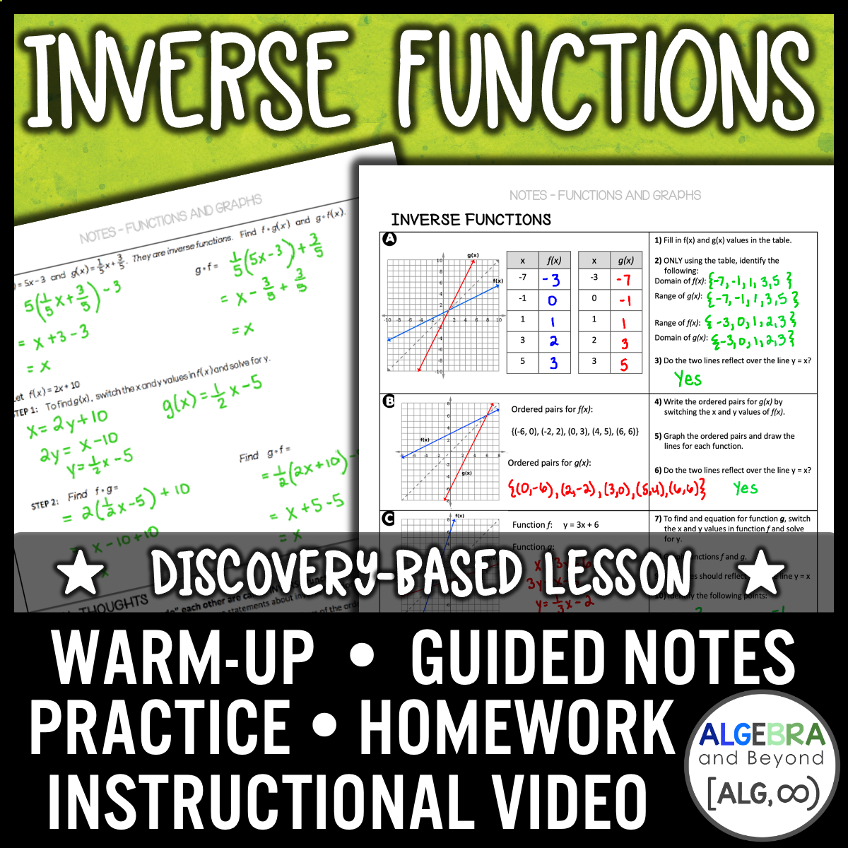 Notes For Inverse Function Inverse Functions Lesson | Warm-Up | Guided Notes | Homework – Algebra ...