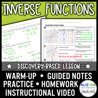 Inverse Functions Lesson | Warm-Up | Guided Notes | Homework – Algebra ...