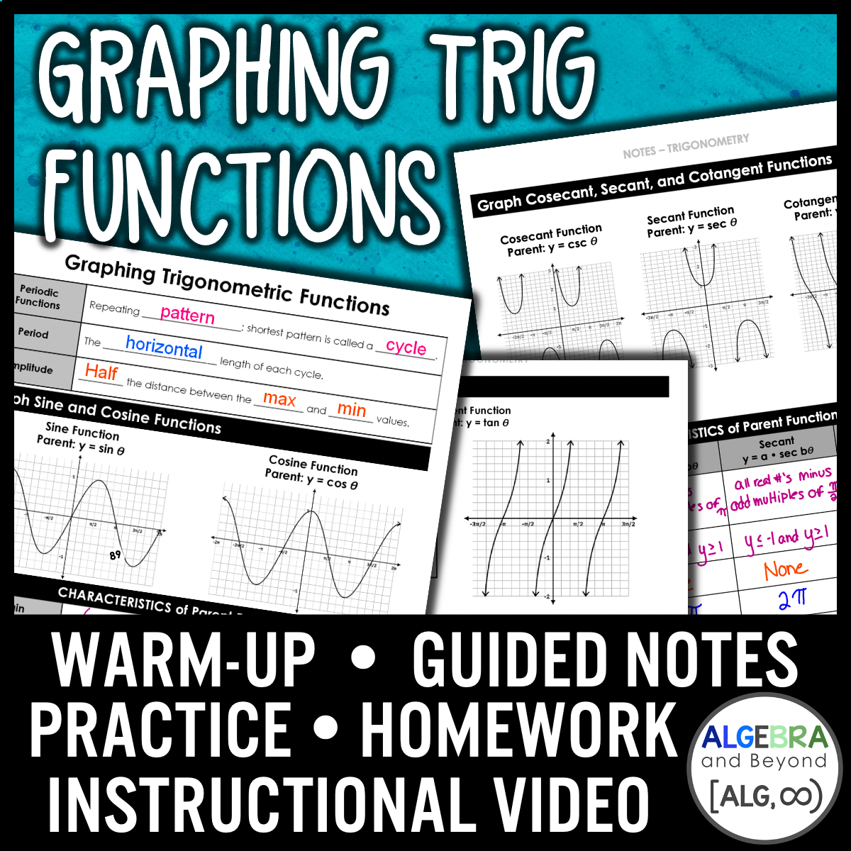 Graphing Trigonometric Functions Lesson | Algebra 2 | Video | Notes | Homework