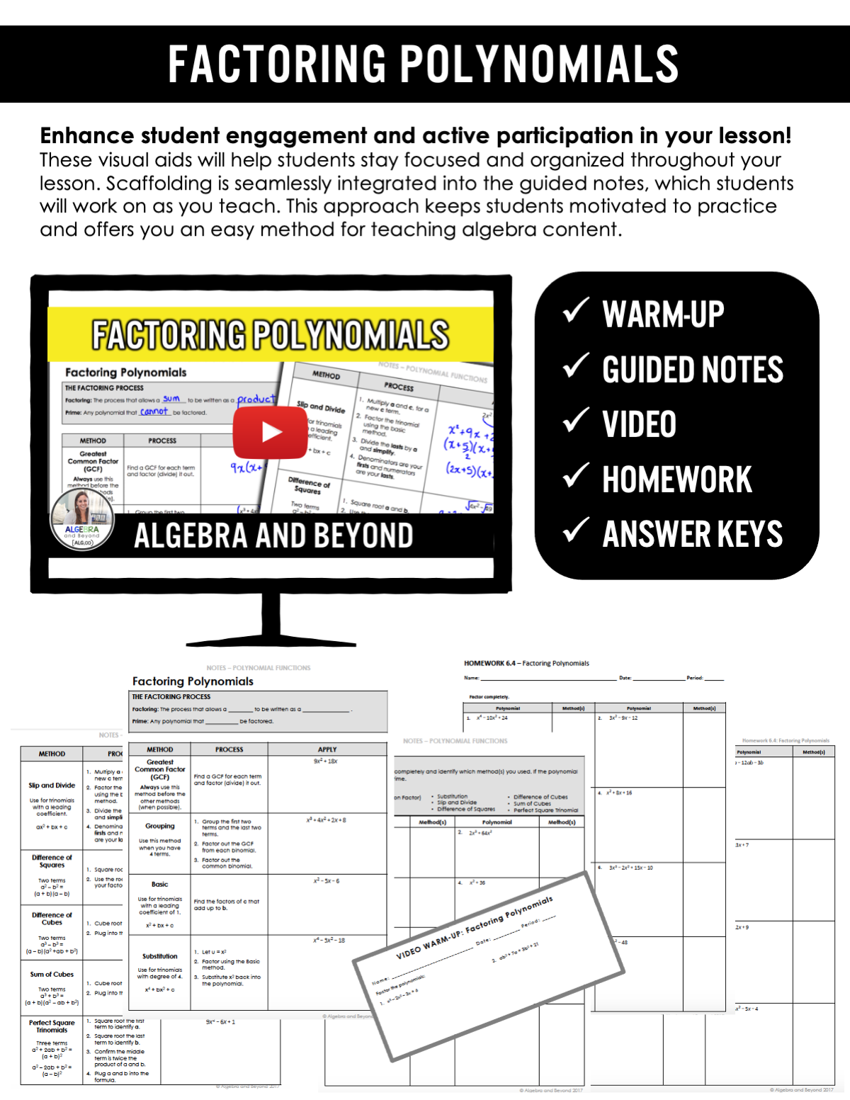 Factoring Polynomials Lesson | Video | Guided Notes | Homework