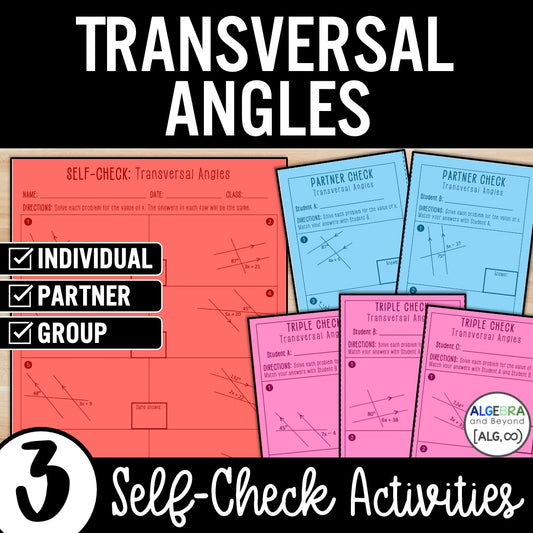 Parallel Lines Cut by a Transversal Activity – Self-Check Practice Worksheets