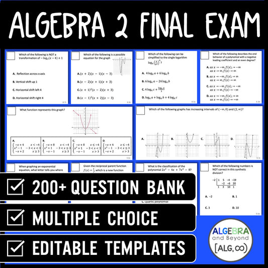 Algebra 2 Midterm and Final Exam | Semester Review | End of the Year Assessments