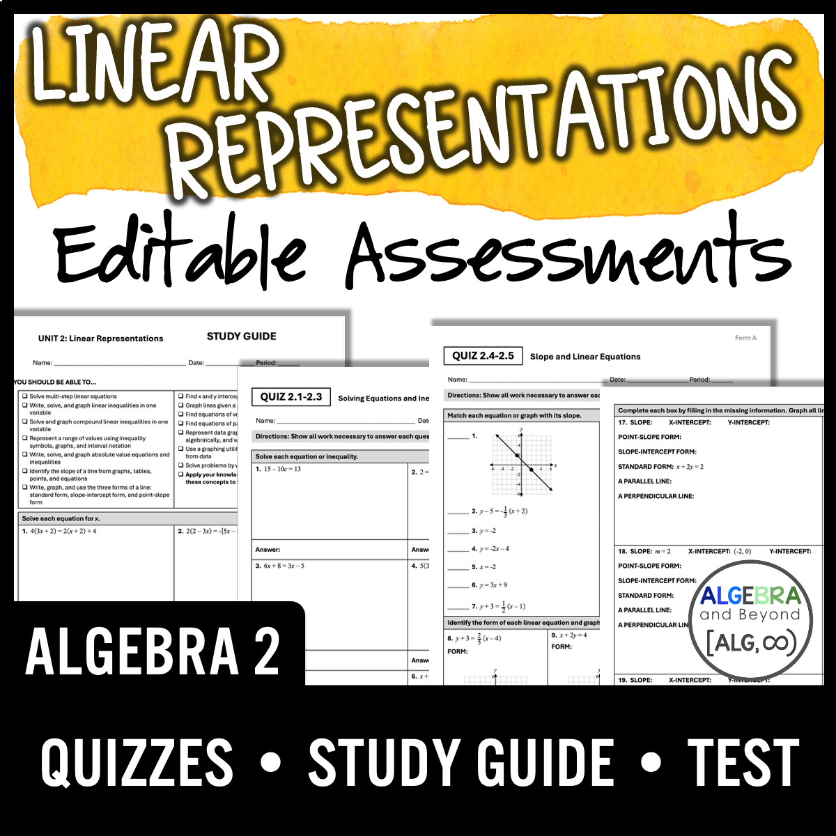 Linear Equations and Representations Assessments | Quizzes | Study Guide | Test