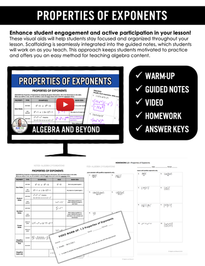 Properties of Exponents Lesson | Warm-Up | Guided Notes | Homework