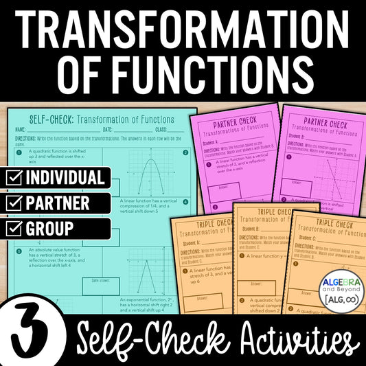 Transformations of Functions Activity – Self-Check Practice Worksheets