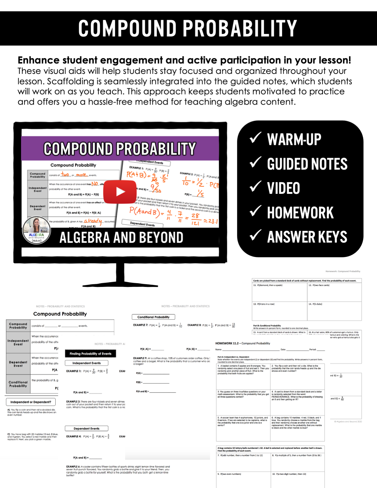 Compound Probability Lesson | Video | Guided Notes | Homework