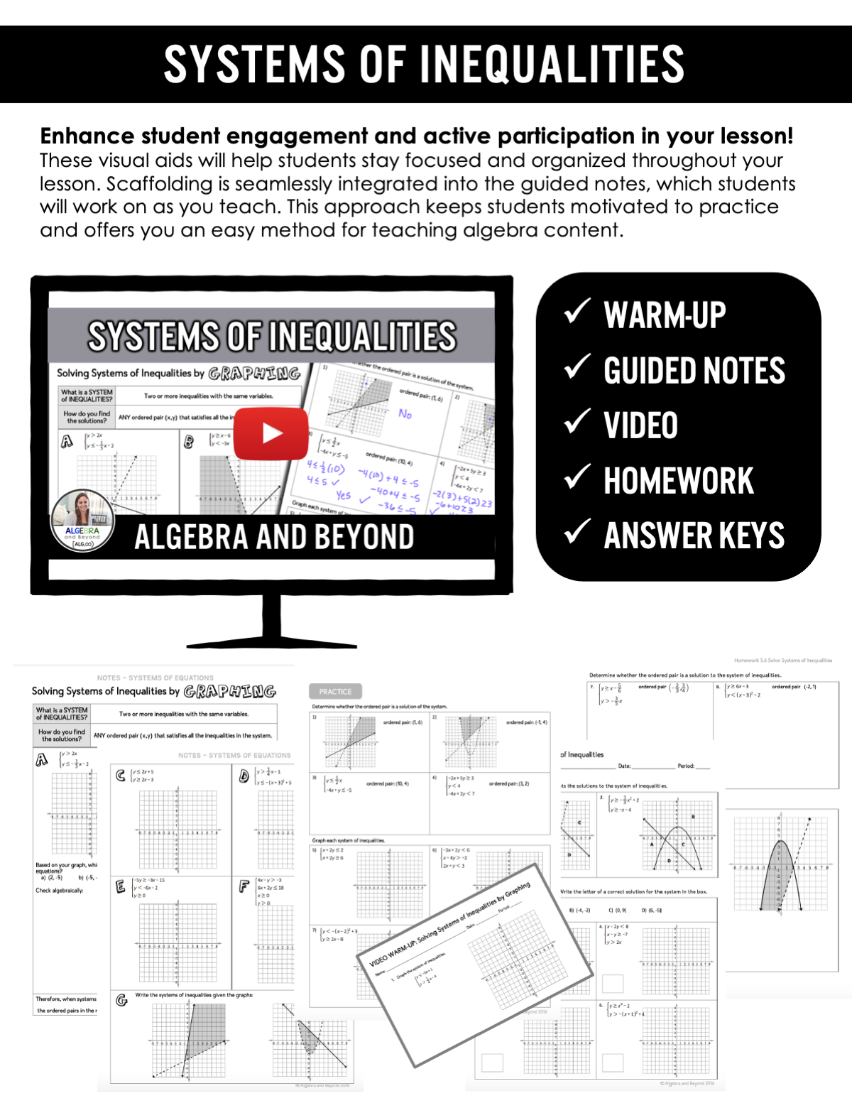 Solving Systems of Inequalities Lesson | Video | Guided Notes | Homework