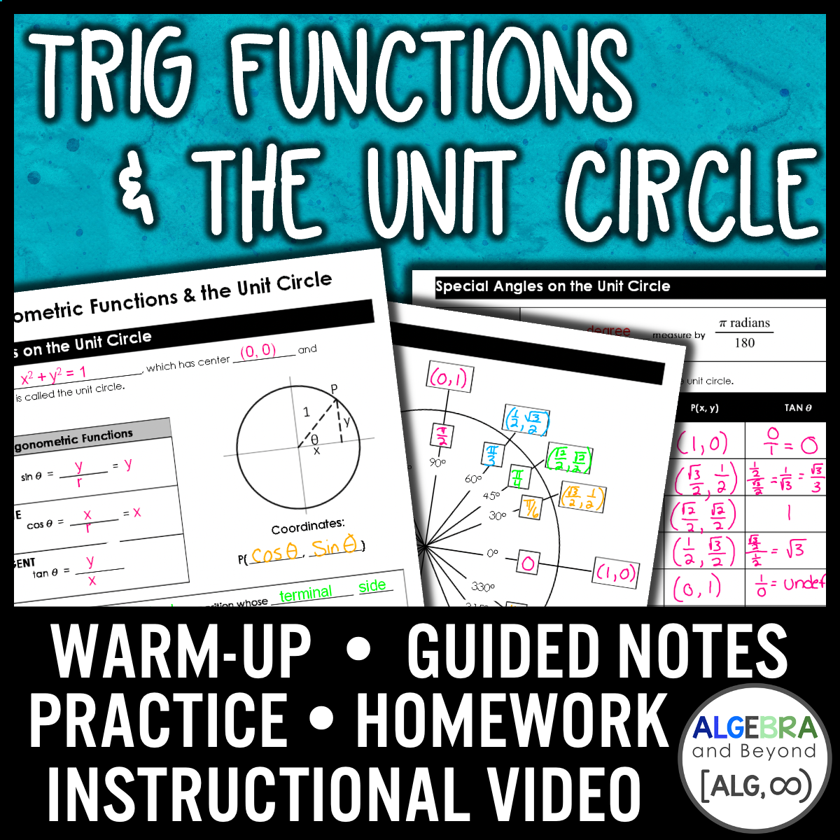 Trigonometric Functions and Unit Circle | Algebra 2 | Video | Notes | Homework