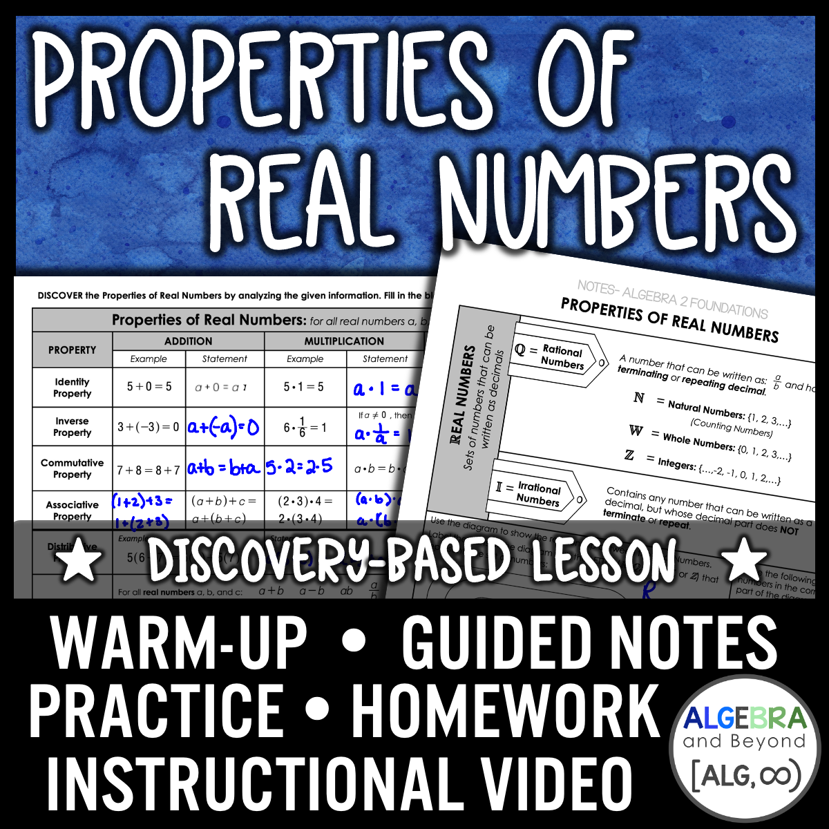 The Real Number System and Properties Lesson | Guided Notes | Homework