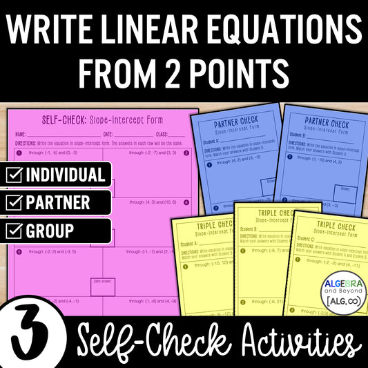 Write Linear Equations in Slope-Intercept Form from 2 Points Review Activity