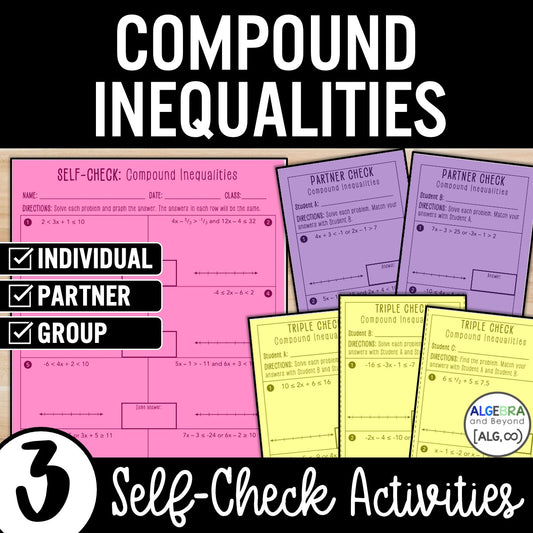 Compound Inequalities Review Activity – Self-Check Practice Worksheets