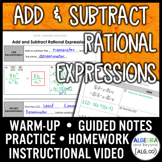 Add and Subtract Rational Expressions Lesson | Video | Guided Notes | Homework
