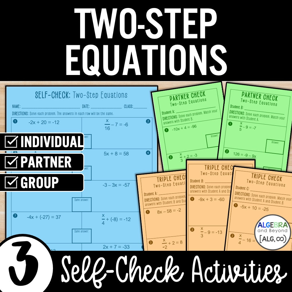 Two-Step Equations | Self-Check Activities – Algebra and Beyond