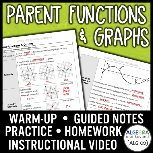 Parent Functions & Graphs Lesson | Warm-Up | Guided Notes | Homework