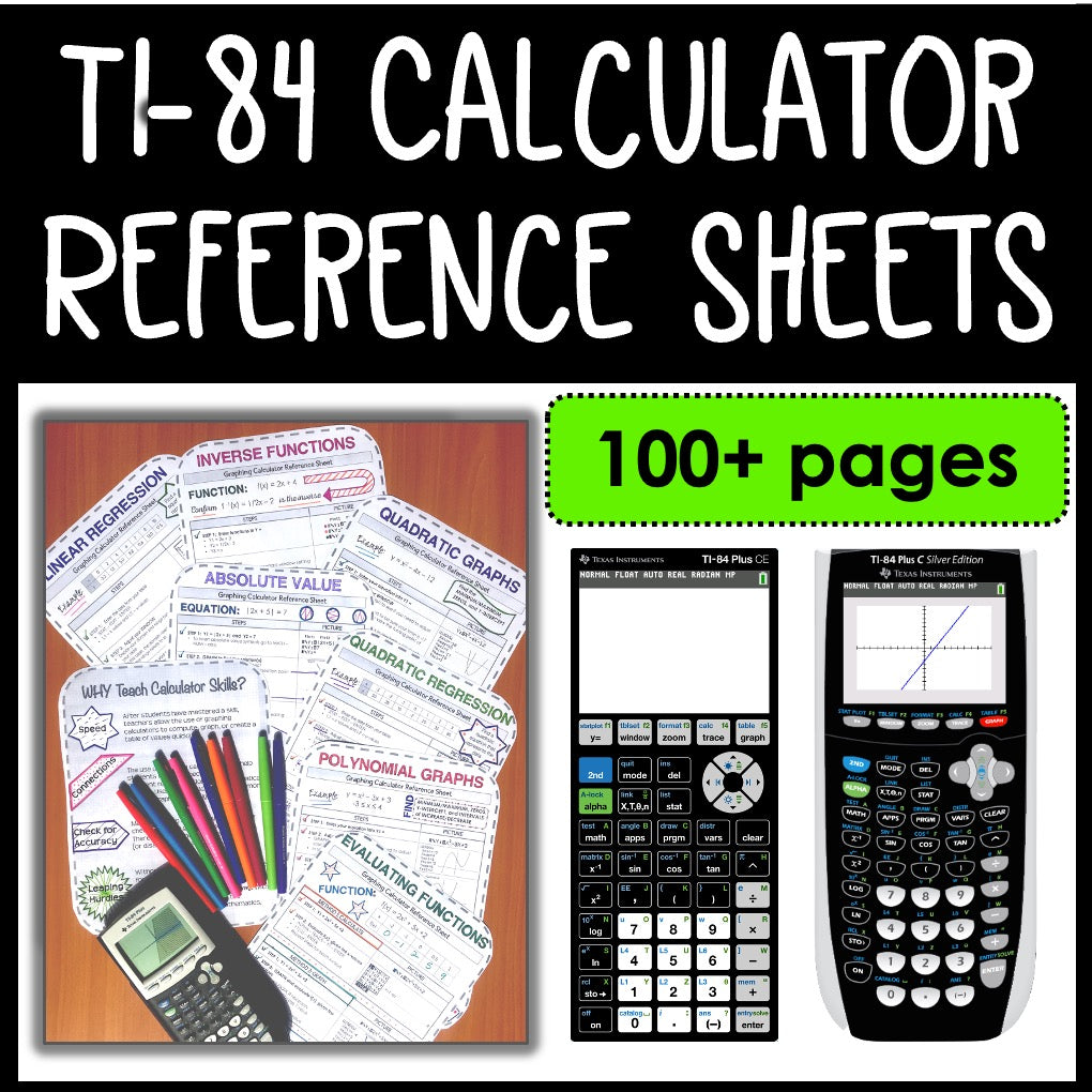 TI-84 Graphing Calculator Reference Sheets Bundle