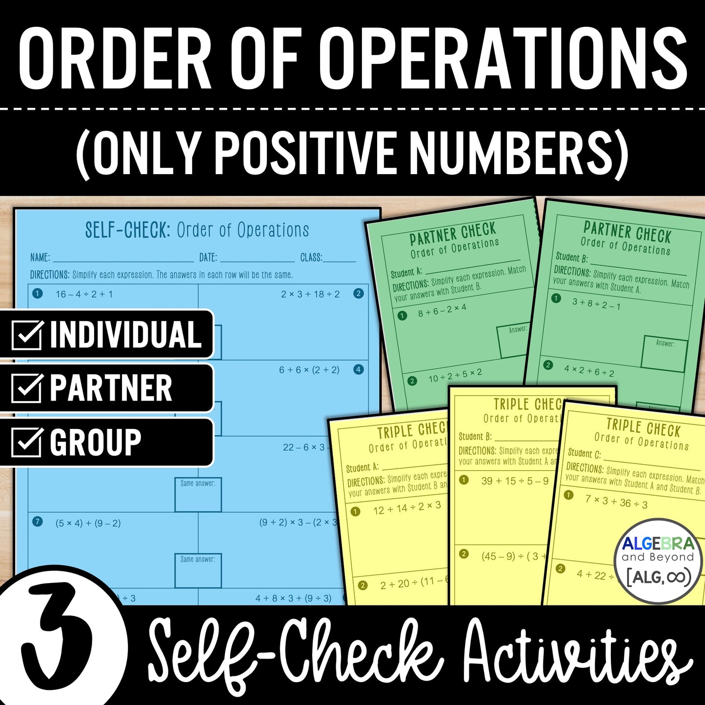 Order of Operations Worksheet | Add | Subtract | Multiply | Divide | No Exponent